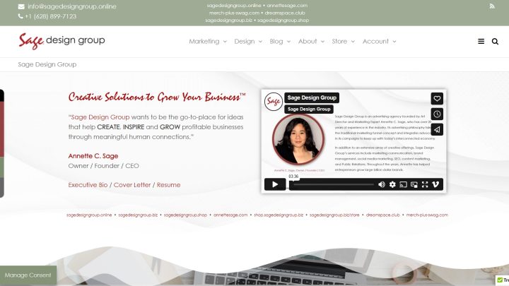 Sage Design Group - Creative Solutions to Grow Your Business.™ - Screenshot - Annette Sage, Owner / Founder / CEO